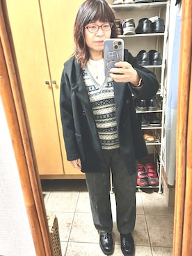 「アイテム（ピーコート）」を使った、rin rinさん（レディース・158cm）の冬コーディネート
