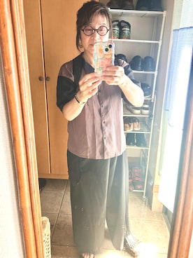 「古着のアイテム（シャツ/ブラウス、ブラウン系）」を使った、rin rinさん（レディース・158cm）の夏コーディネート