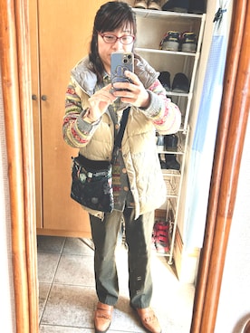 「アイテム（ダウンベスト）」を使った、rin rinさん（レディース・158cm）の冬コーディネート