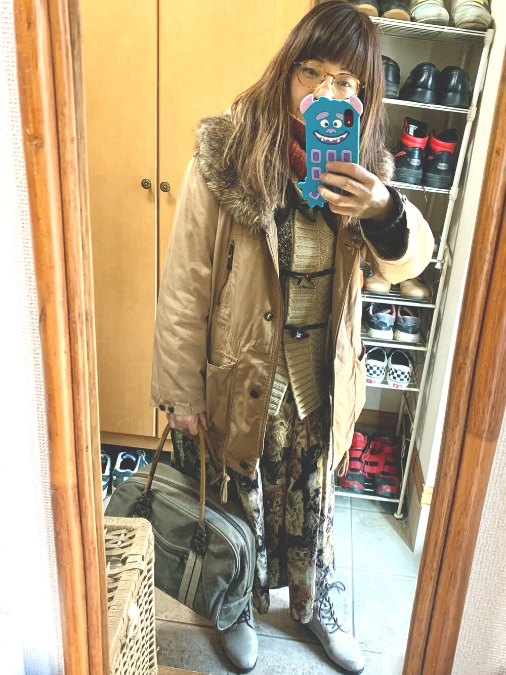 「GAPのアイテム（ブルゾン、ブラウン系）」を使った、rin rinさん（レディース・158cm）の冬コーディネートの1枚目の写真
