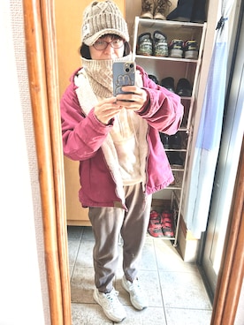 「アイテム（カーゴパンツ）」を使った、rin rinさん（レディース・158cm）の冬コーディネート