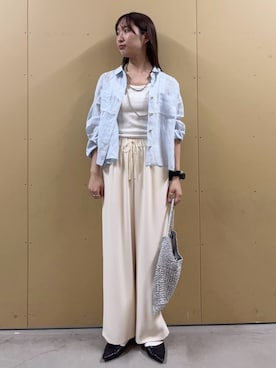 「fredy emue（フレディエミュ）のランダムテレコタンクトップ（タンクトップ、ホワイト系）」を使った、HINAKOさん（レディース・162cm）の春コーディネート