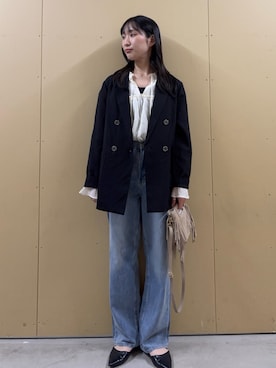 「fredy emue（フレディエミュ）のLINEN混シアー楊柳ブラウス（シャツ/ブラウス、ホワイト系）」を使った、HINAKOさん（レディース・162cm）の春コーディネート