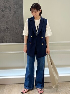 「ジレ」｜「アイテム（ブルゾン）」を使った、HINAKOさん（レディース・162cm）の夏コーディネート