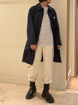 「ジョガーパンツ」｜「アイテム（ステンカラーコート）」を使った、HINAKOさん（レディース・162cm）の春コーディネート