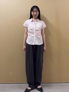 「fredy emue（フレディエミュ）のフロントギャザーちび袖ブラウス（シャツ/ブラウス、ピンク系）」を使った、HINAKOさん（レディース・162cm）の春コーディネート
