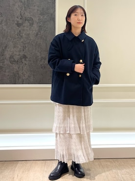 「ティアードスカート」｜「アイテム（ピーコート）」を使った、HINAKOさん（レディース・162cm）の冬コーディネート