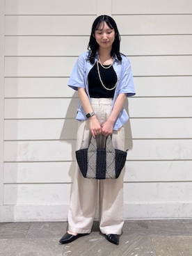 「アイテム（かごバッグ）」を使った、HINAKOさん（骨格ナチュラル・レディース・162cm）の春コーディネート