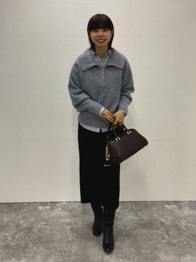 「NOLLEY’S Sophi（ノーリーズソフィ）の片畦ハーフジッププルオーバーニット（ニット/セーター、グレー系）」を使った、osanaiさん（レディース・168cm）の秋コーディネート