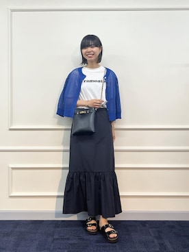 「NOLLEY’S（ノーリーズ）の《手洗い可能》メッシュ柄5分袖カーディガン（カーディガン/ボレロ、ブルー系）」を使った、osanaiさん（レディース・168cm）の夏コーディネート