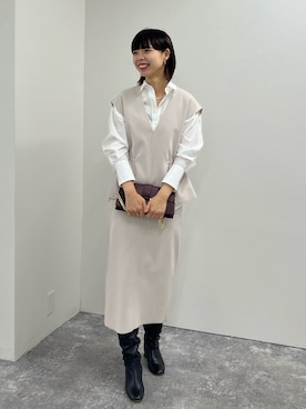 「NOLLEY’S（ノーリーズ）の《セットアップ対応》ウォッシャブルダブルジャージベスト（ベスト、ベージュ系）」を使った、osanaiさん（レディース・168cm）の秋コーディネート