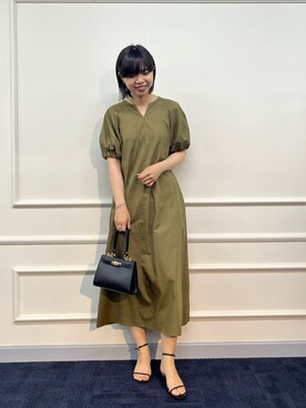 「NOLLEY’S（ノーリーズ）の◇【WEB限定】袖ボリュームワンピース（ワンピース、グリーン系）」を使った、osanaiさん（レディース・168cm）の夏コーディネート