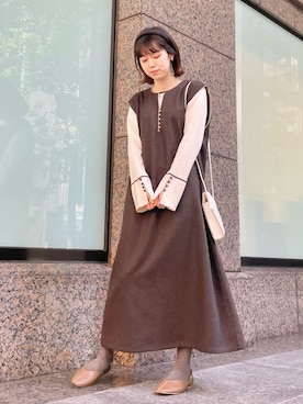 「ほめられ本命コーデ」｜「アイテム（ワンピース/ドレス）」を使った、tsunoさん（レディース・160cm）の冬コーディネート