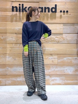 「niko and...（ニコアンド）のカシミヤ混配色ニットプルオーバー（ニット/セーター）」を使った、くるちさん（レディース・156cm）の秋コーディネート