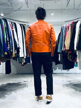 「アイテム（ライダースジャケット、オレンジ系）」を使った、kazu23dさん（メンズ・175cm）の冬コーディネート