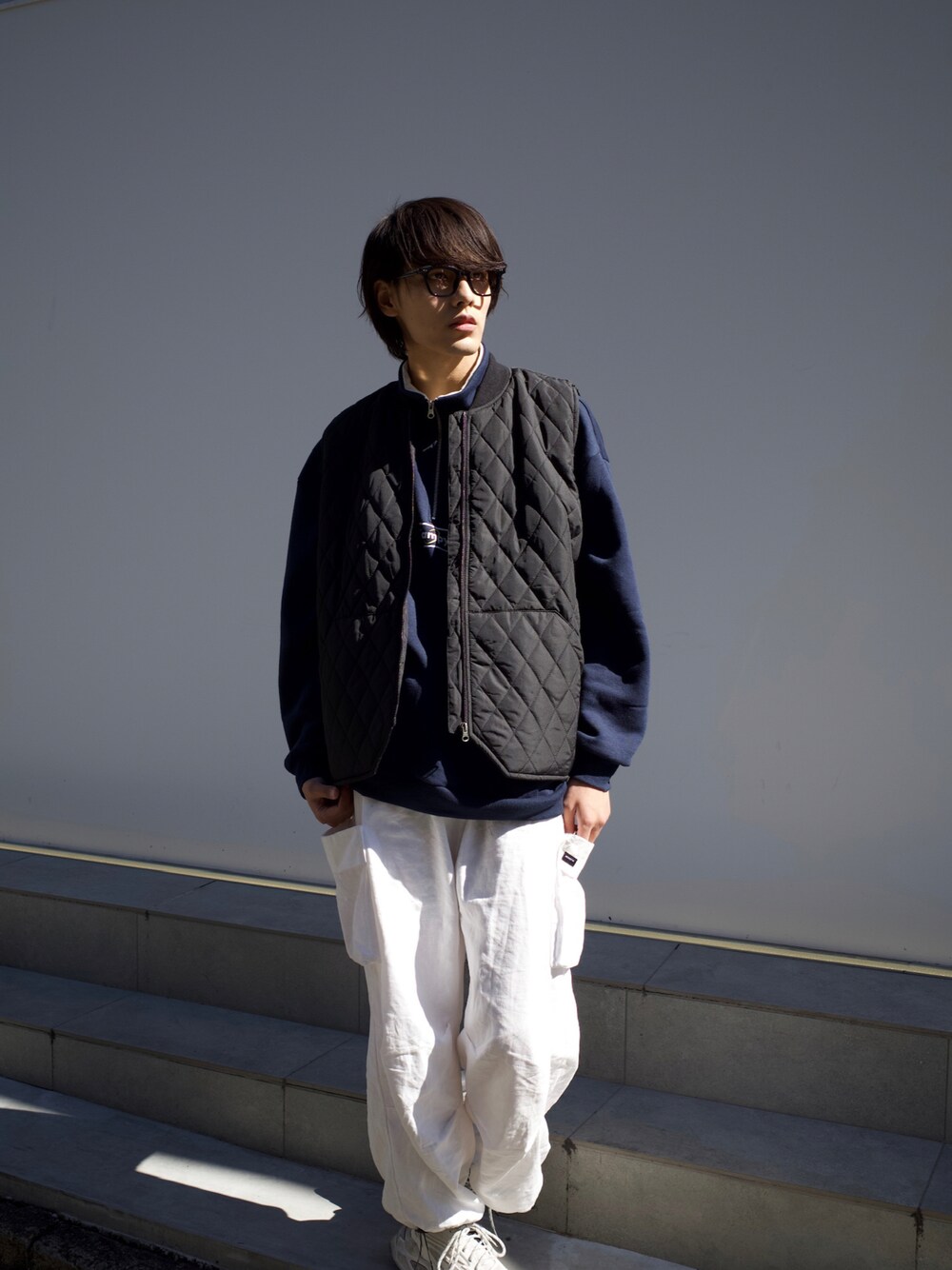 「未来のWEARISTAプロジェクト」｜「COUROのハーフジップスウェット（スウェット、ブルー系）」を使った、Jinさん（メンズ・180cm）の秋コーディネートの1枚目の写真