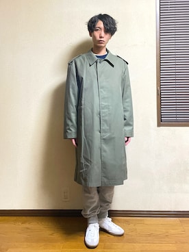 「フランス軍」｜「アイテム（ステンカラーコート）」を使った、晴哉さん（メンズ・166cm）の春コーディネート