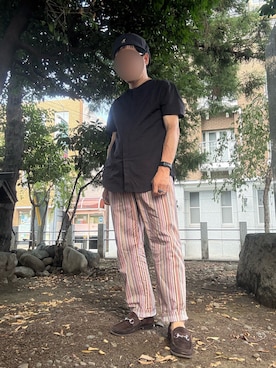 「アイテム（ハンチング/ベレー帽）」を使った、パパンさん（メンズ・160cm）の夏コーディネート