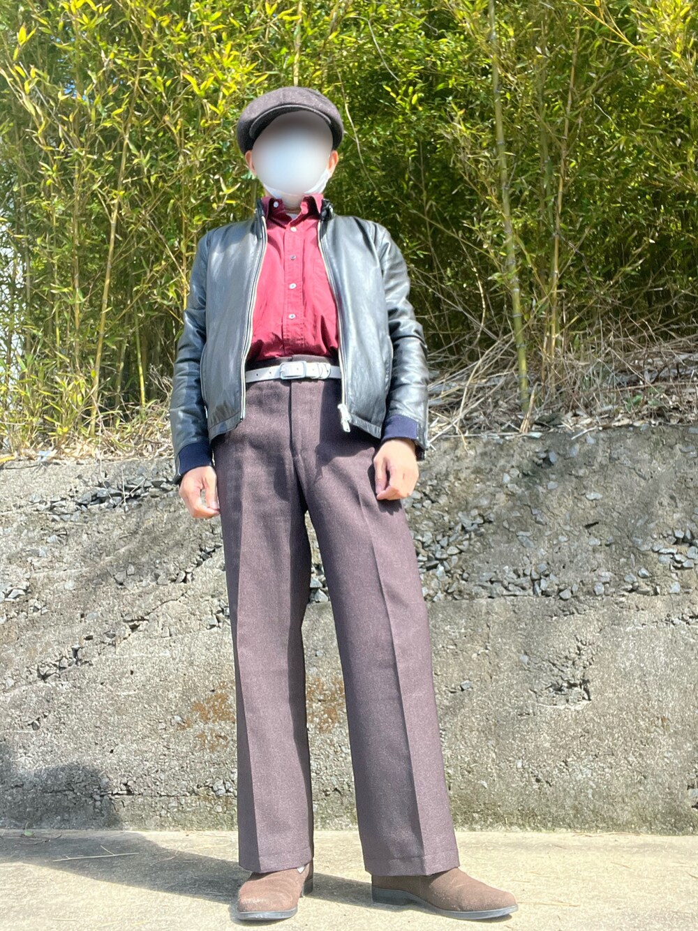 「低身長、50代ファッション、HARE、Paul Smith、GU、seahorse collection」｜「seahorse collectionのアイテム（パンツ、ブラウン系）」を使った、パパンさん（メンズ・160cm）の冬コーディネートの1枚目の写真
