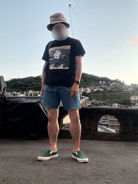 「CITY LIGHTS BOOKS（シティライツブックス）のアイテム（ハット）」を使った、パパンさん（メンズ・160cm・50代）の夏コーディネート