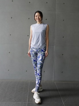 「Julier Yoga and Relax（ジュリエヨガアンドリラックス）のJulier (定番)ライトプライム ライトフィットタンクトップ（タンクトップ、ブルー系）」を使った、Julierさん（レディース・160cm）の夏コーディネート