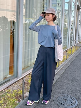 「Julier Yoga and Relax（ジュリエヨガアンドリラックス）のJulier ロゴトートバッグ（トートバッグ、グレー系）」を使った、Julierさん（レディース・170cm）の春コーディネート