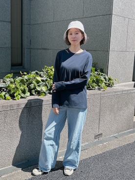 「Julier Yoga and Relax（ジュリエヨガアンドリラックス）のJulier コンディショニングロングスリーブTee（Tシャツ/カットソー、ブルー系）」を使った、Julierさん（レディース・160cm）の夏コーディネート