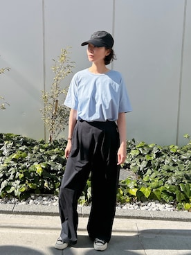 「Julier Yoga and Relax（ジュリエヨガアンドリラックス）のJulier 撥水アウトドアキャップ（キャップ、ブラック系）」を使った、Julierさん（レディース・170cm）の春コーディネート