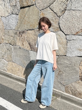 「Julier Yoga and Relax（ジュリエヨガアンドリラックス）のJulier ムーブプライムTシャツ（Tシャツ/カットソー、ホワイト系）」を使った、Julierさん（レディース・170cm）の春コーディネート