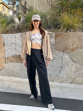 「Julier Yoga and Relax（ジュリエヨガアンドリラックス）のJulier 撥水アウトドアキャップ（キャップ、ベージュ系）」を使った、Julierさん（レディース・170cm）の春コーディネート