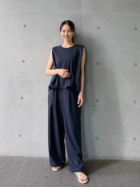 「Julier Yoga and Relax（ジュリエヨガアンドリラックス）のJulier ジェントルツイルギャザーパンツ（その他トップス、ブルー系）」を使った、Julierさん（レディース・160cm）の夏コーディネート