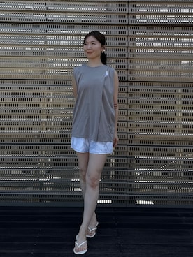 「Julier Yoga and Relax（ジュリエヨガアンドリラックス）のJulier ライトプライムノースリーブプルオーバー（Tシャツ/カットソー、ベージュ系）」を使った、Julierさん（レディース・160cm）の夏コーディネート