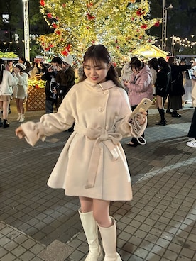 「OLIVE des OLIVE（オリーブデオリーブ）のアイテム（ステンカラーコート）」を使った、natsutsunaaaさん（レディース・157cm）の冬コーディネート
