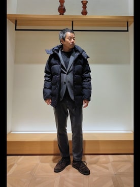 「アイテム（ダウンジャケット/コート、ブルー系）」を使った、RINさん（メンズ・167cm）の秋コーディネート