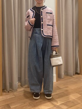 「ボア」｜「アイテム（ノーカラージャケット）」を使った、ayumiさん（レディース・158cm）の秋コーディネート