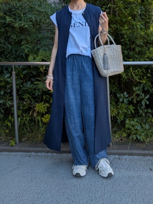 VINTAGE DENIMプリント ギャザーヨークパンツ
