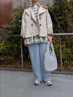「MICO COULIER（ミコクリエ）のシアーデニムイージーワイドパンツ（その他パンツ、ブルー系）」を使った、ayumiさん（レディース・158cm）の春コーディネート
