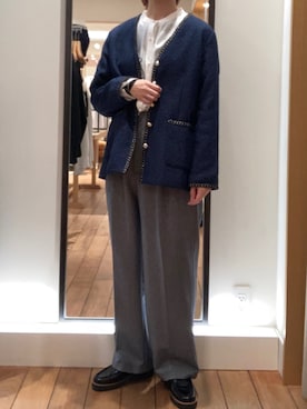 「fredy emue（フレディエミュ）のアイテム（ノーカラージャケット）」を使った、ayumiさん（レディース・158cm）の冬コーディネート