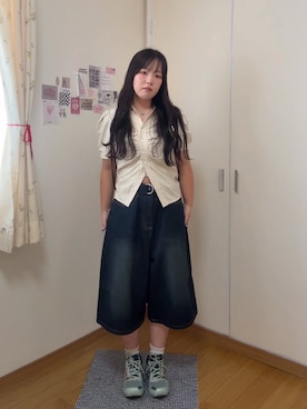 「ハーフパンツ」｜「アイテム（デニムパンツ）」を使った、ノンさん（レディース・153cm）の夏コーディネート