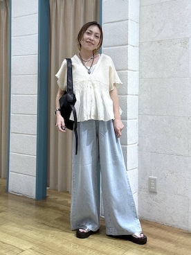 「LOWRYS FARM（ローリーズファーム）のイージーバギーデニム　601067（デニムパンツ、ブルー系）」を使った、noji0909さん（レディース）の春コーディネート