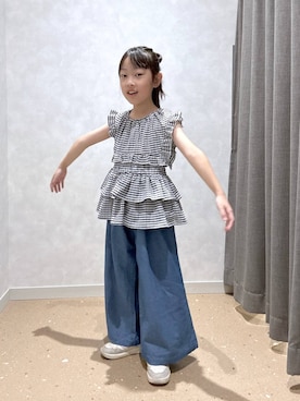 「LOWRYS FARM（ローリーズファーム）のチェックシャーリングノースリーブ　664979（Tシャツ/カットソー、ブラック系）」を使った、noji0909さん（レディース）の夏コーディネート