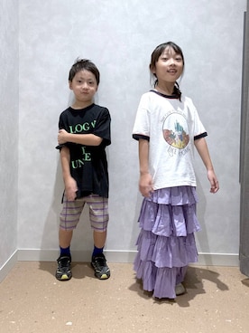 「LOWRYS FARM（ローリーズファーム）のThe Wizard of Oz／リンガーＴ　1000257（Tシャツ/カットソー、ホワイト系）」を使った、noji0909さん（レディース）の夏コーディネート