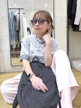 「LOWRYS FARM（ローリーズファーム）のメランジロゴTEE　1048840（Tシャツ/カットソー、グレー系）」を使った、noji0909さん（レディース）の夏コーディネート