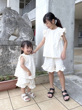 「BAYFLOW（ベイフロー）の[軽量・履き心地抜群!]EVAサンダル[17cm-21cm](KIDS)（サンダル、ブラック系）」を使った、noji0909さん（レディース）の夏コーディネート