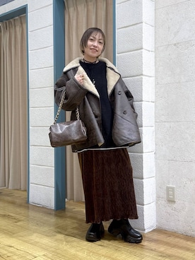 「アイテム（ムートンコート）」を使った、noji0909さん（レディース・153cm）の冬コーディネート