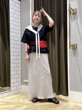 「アイテム（ボディバッグ/ウエストポーチ、レッド系）」を使った、noji0909さん（レディース・153cm）の夏コーディネート