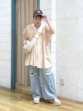 「アイテム（キャップ）」を使った、noji0909さん（レディース・153cm）の春コーディネート