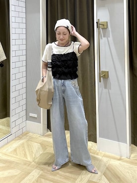 「LOWRYS FARM（ローリーズファーム）のマルチポケットショルダーＢＡＧ 1000269（ショルダーバッグ、ベージュ系）」を使った、noji0909さん（レディース）の夏コーディネート