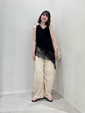 「SENSE OF PLACE by URBAN RESEARCH(センスオブプレイスバイアーバンリサーチ)の『撥水』SKINProof 2WAYリュック(バックパック/リュック、ベージュ系)」を使った、向日葵さん(レディース・163cm)の夏コーディネート