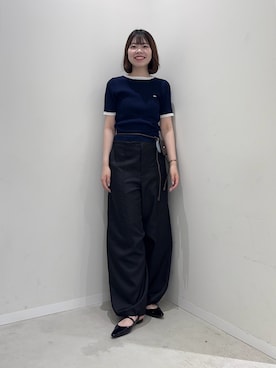 「SENSE OF PLACE by URBAN RESEARCH（センスオブプレイスバイアーバンリサーチ）の『洗濯可』バイカラーケーブルセーター（ニット/セーター、ブルー系）」を使った、向日葵さん（レディース・163cm）の春コーディネート